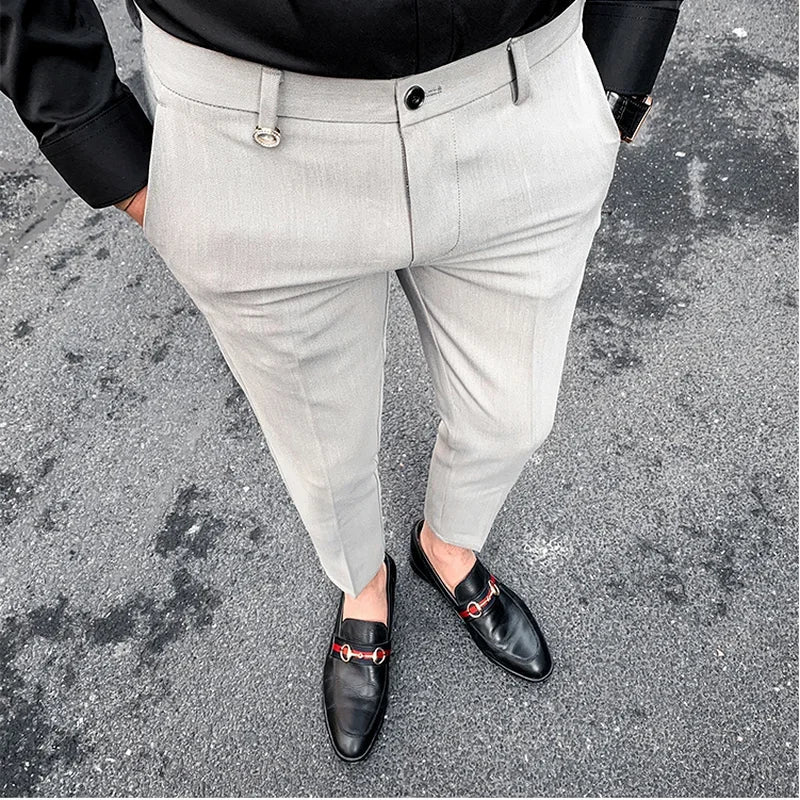 Men's Suit Pants Formal Pants New Stretch Slim Solid Color Straight Dress Pants Fashion Boutique Men's Clothing Ankle Trouser