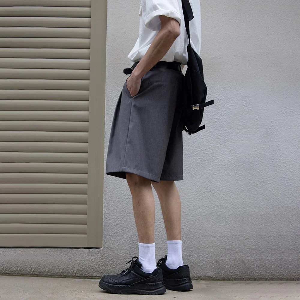 saferido Mens Suit Shorts Summer Fashion Korean Version Solid Color Drape Five-Point Pants Popular Casual Trend Loose Street Y2k Shorts