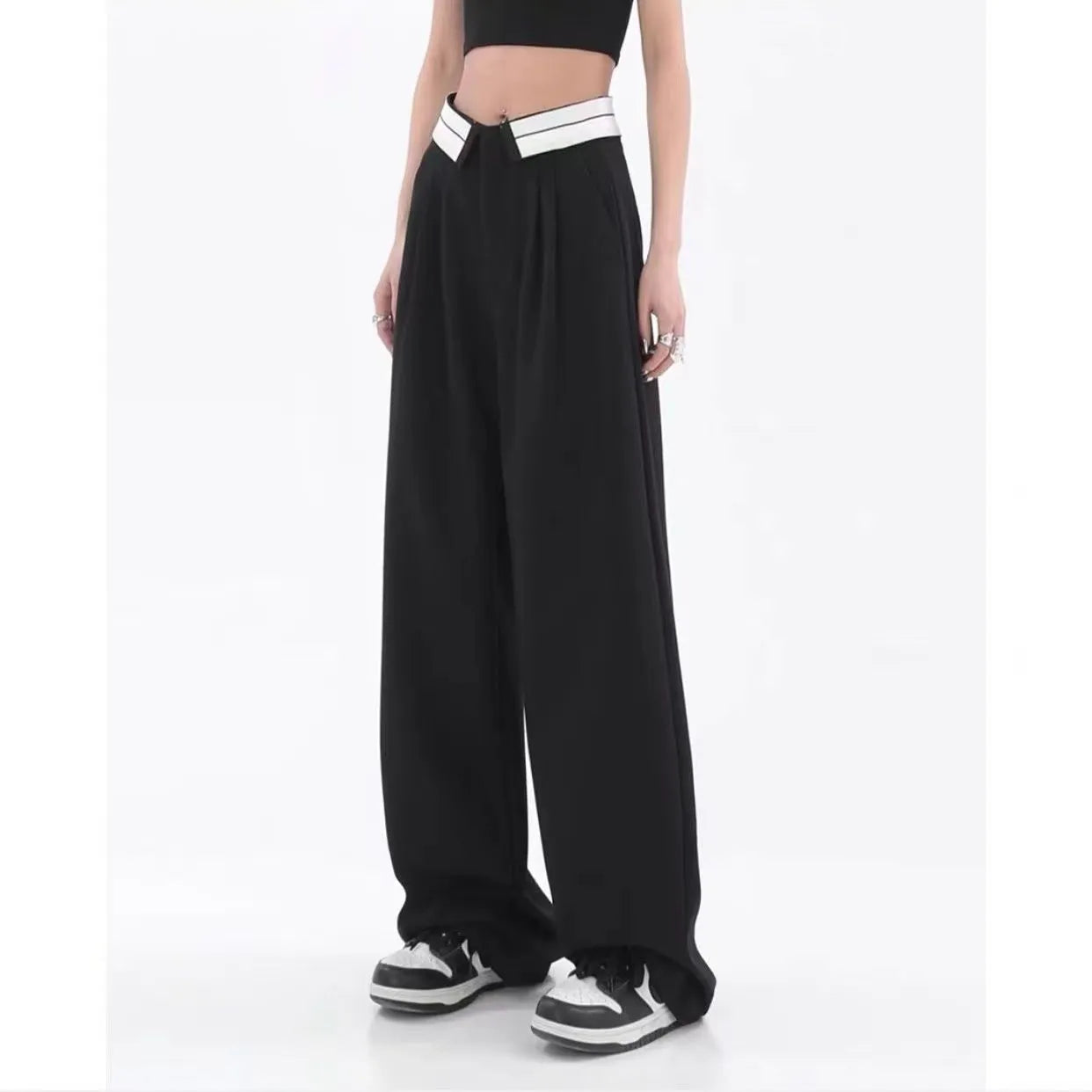 American trendy brand men black zipper design slit slightly flared pants vertical feeling straight casual pants retro trousers