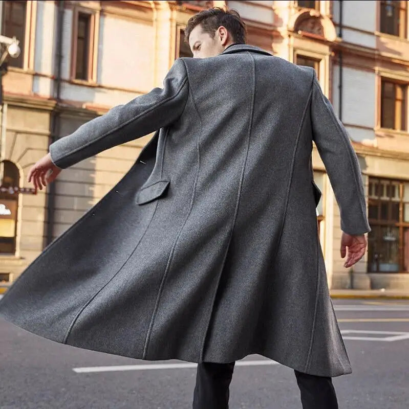saferido Korean Trend Men's Loose Casual Single-breasted Overcoat Autumn Winter Fashion New Long Sleeve Woolen Long Coat