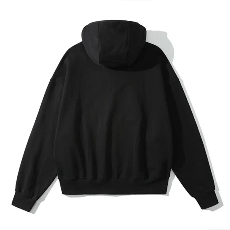 saferido Retro Streetwear Solid Color Zipper Hooded Jacket for Men Autumn and Winter Harajuku Black Gray Color Oversized Cardigan Hoodies