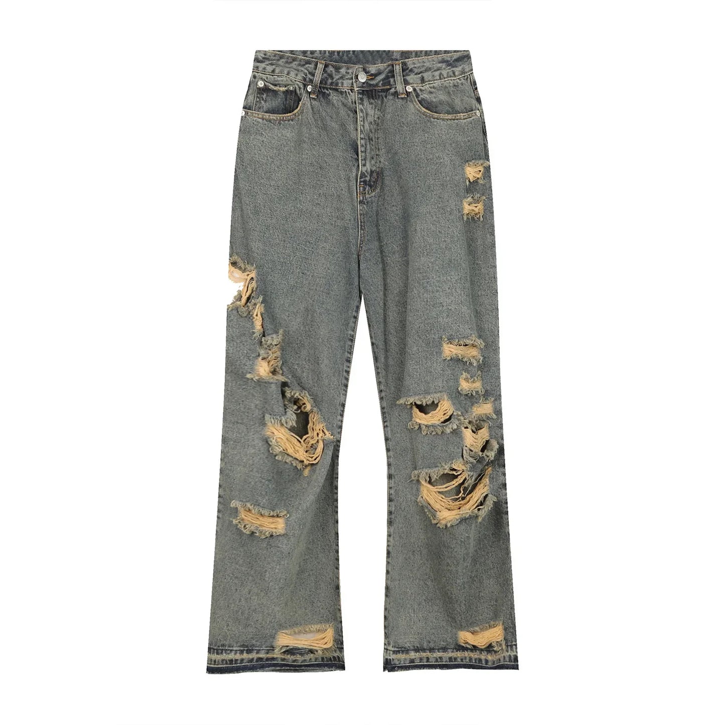 saferido 2024 Summer New Korean Edition Personalized Straight Barrel Broken Hole Beggar Casual Jeans men's for Men streetwear