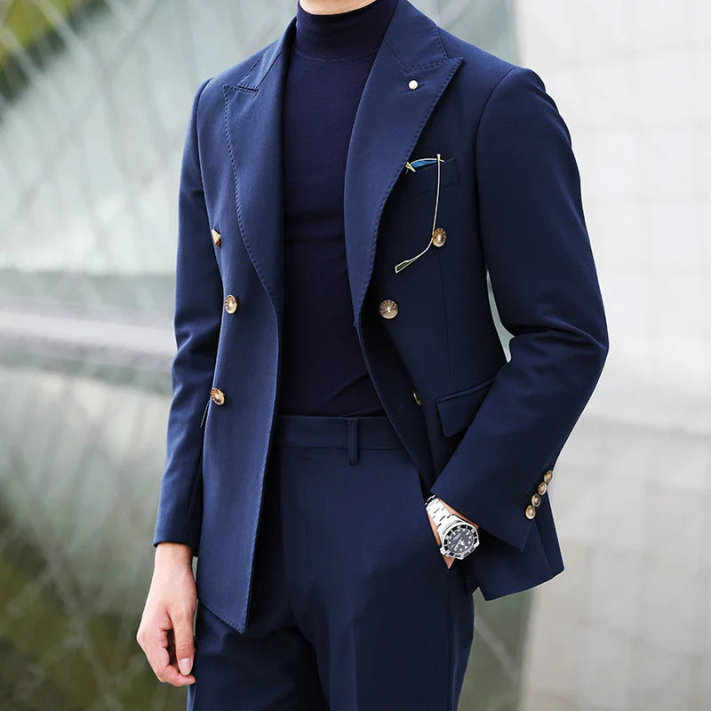 saferido British Double Breasted Formal Dress Suit Men Black Smoking Homme Mariage Suit Fashion Groom Men Suit Slim Fit Business Tuxedos