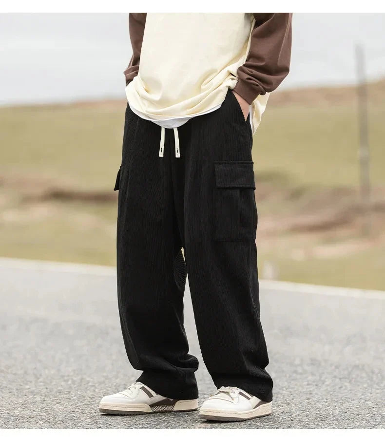 saferido Men's Casual Pants Loose Straight Corduroy Pants Elastic Waist Sweatpants Fashion Streetwear Spring Men Sports Jogger Trousers