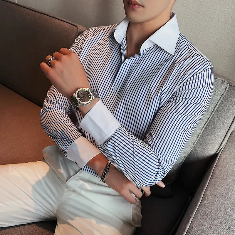 saferido Men's Spring High Quality Business Long Sleeve Shirts/Male Slim Fit Lapel Office Dress Shirts Hombre Casual Chemise de luxe
