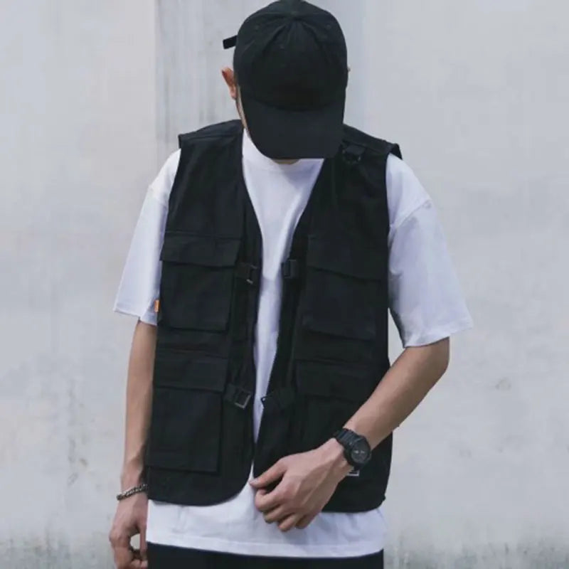 saferido Mens Vest Jacket Summer Thin Hip Hop Cargo Vest Design Tooling Pocket Vest Fashion Outwear Clothes Harajuku