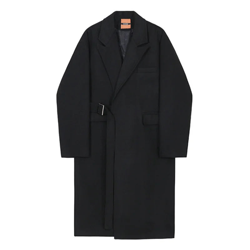 saferido Men's And Mixtures Coat Autumn Winter Mid Long Thickened Korean Trend Loose Overcoat Male New Bandage Waist