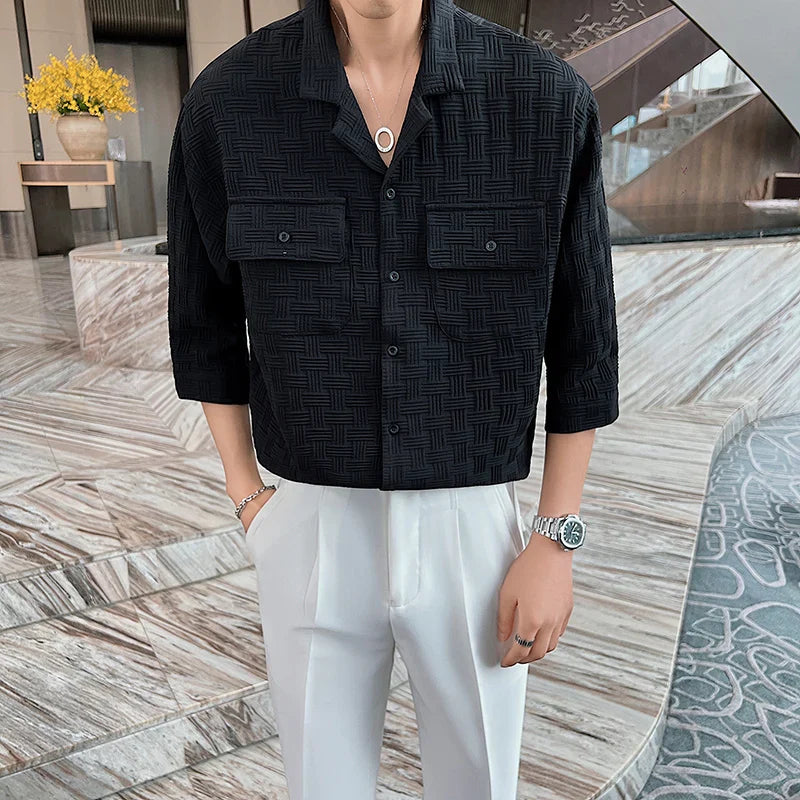 saferido British Style Men Summer Plaid Casual With Half Sleeve Shirts/Male Slim Fit V-Neck Business Shirts Camisas Hombre S-3XL