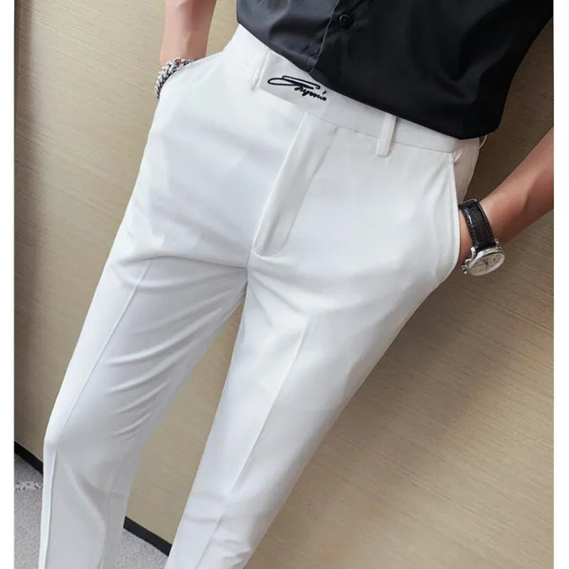 saferido Men Business Dress Pants Korean Style Slim Office Social Suit Pants Casual Trousers Streetwear Black White Clothing 29-36