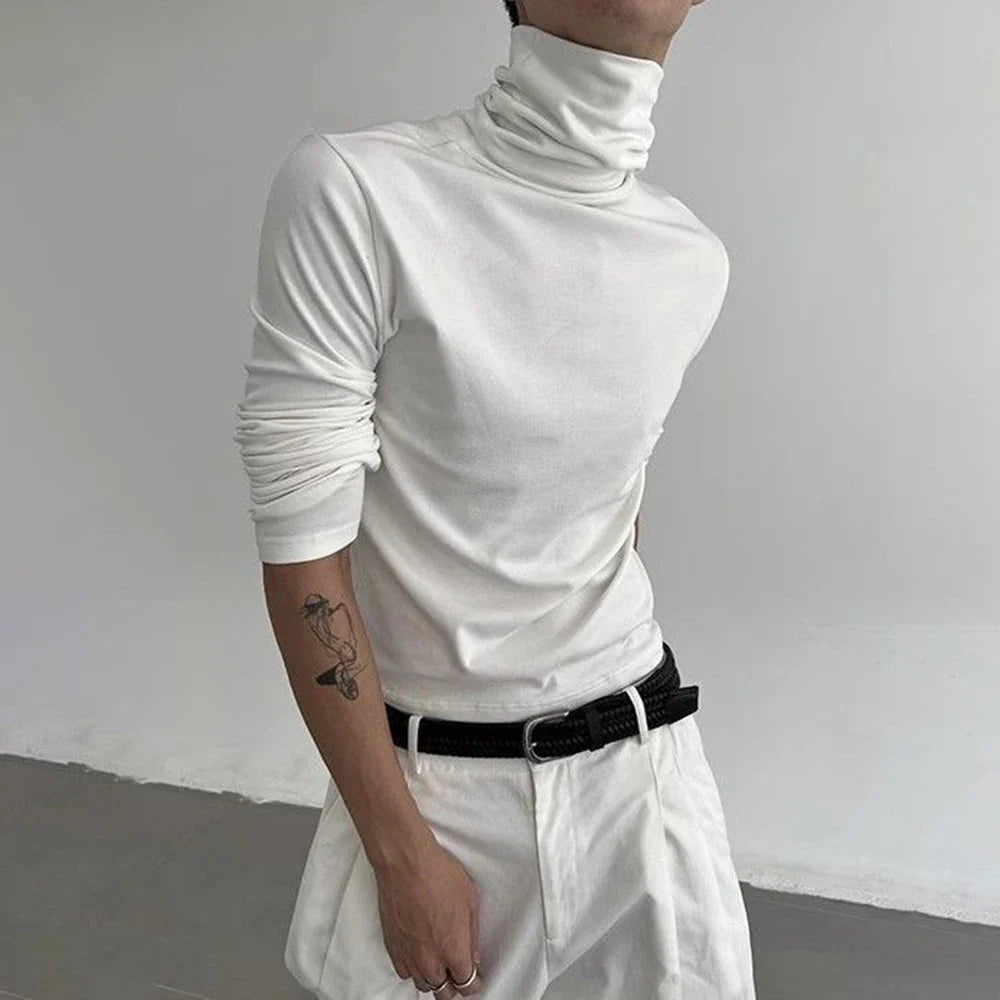 saferido Mens Casual Slim Shirt 2024 Spring New Genderless Fashion Shaping Solid Color High Collar Harajuku Bottoming T-Shirt Unisex