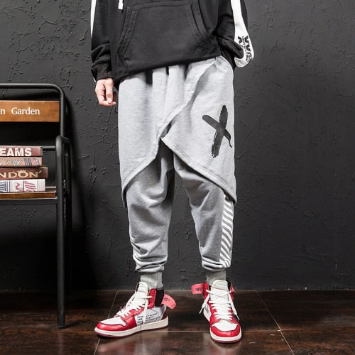 Men Hip Hop Punk Skirt Pants Fake Two Piece Joggers Leggings Mens Nightclub Stage Harem Pants Male Baggy Streetwear