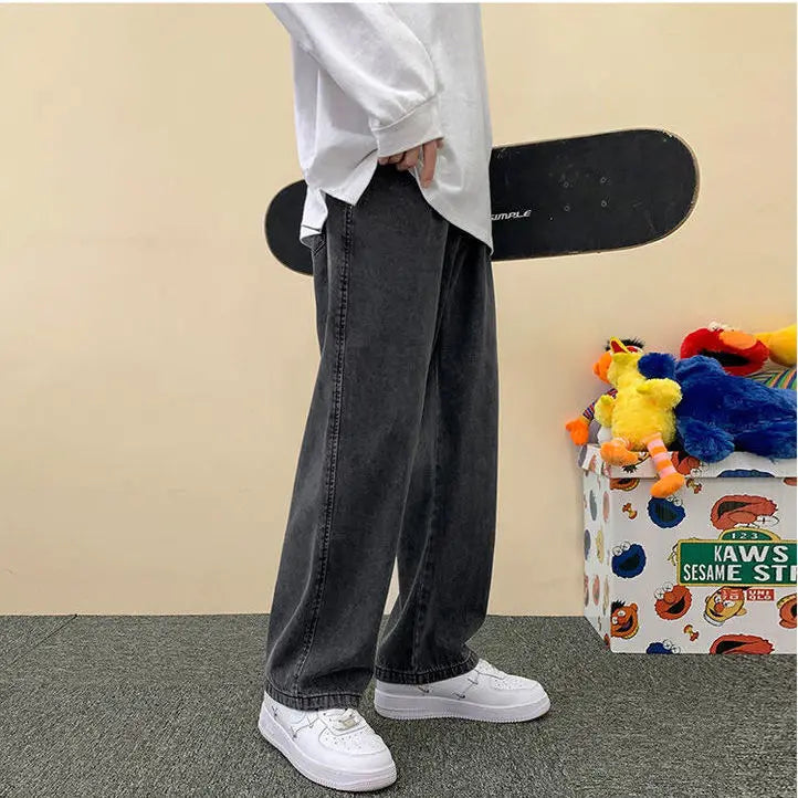saferido Men's Jeans Straight Wide Leg Loose Pants Spring and Autumn Elasticated Waist Vintage Casual Trousers Bottoms Plus Size S-3XL