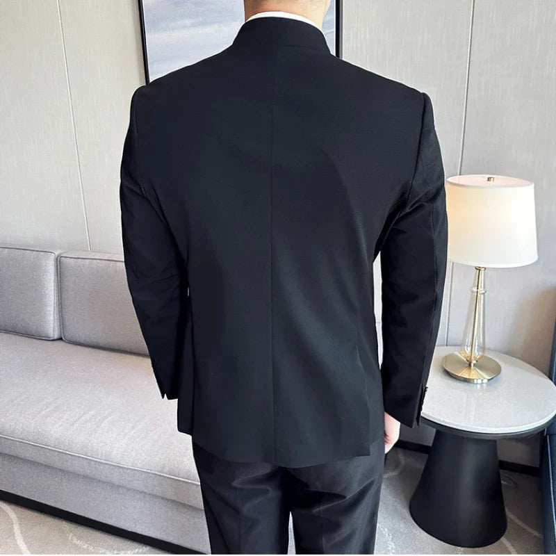saferido Men Spring High Quality Business Suit/Male Sinicism Stand Collar Blazers/Man Solid Color Casual Tuxedo 4XL-M