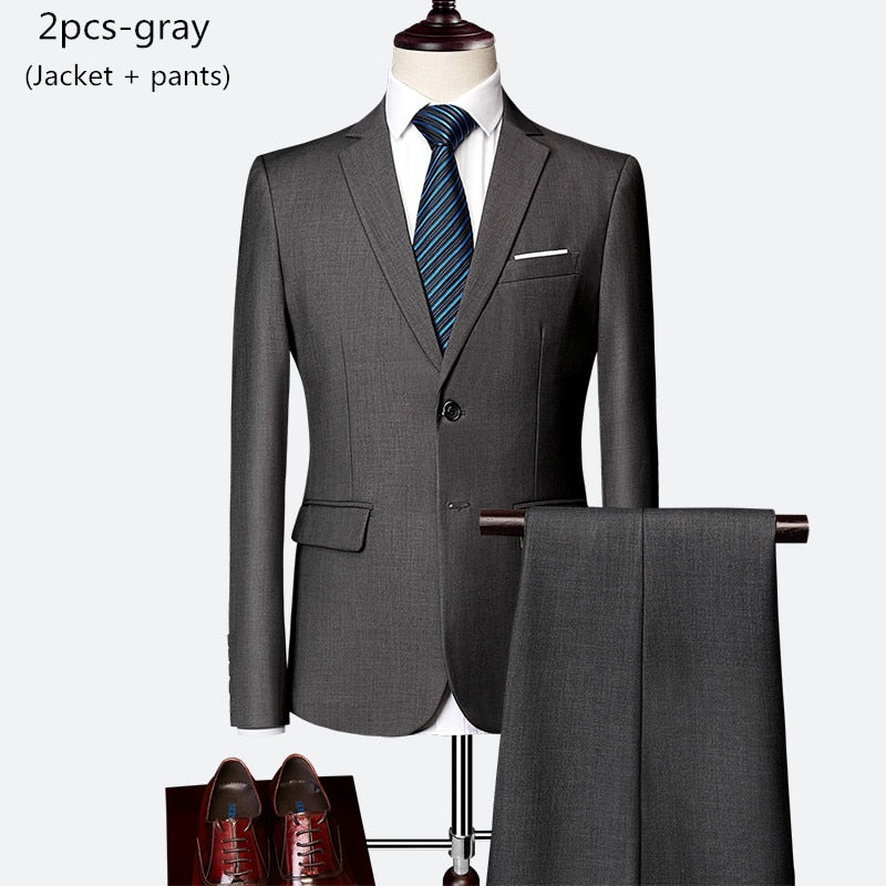 Luxury 3 piece men's wedding suit fashion men's slim solid color business office suit sets large size men Blazer+ pants + vest