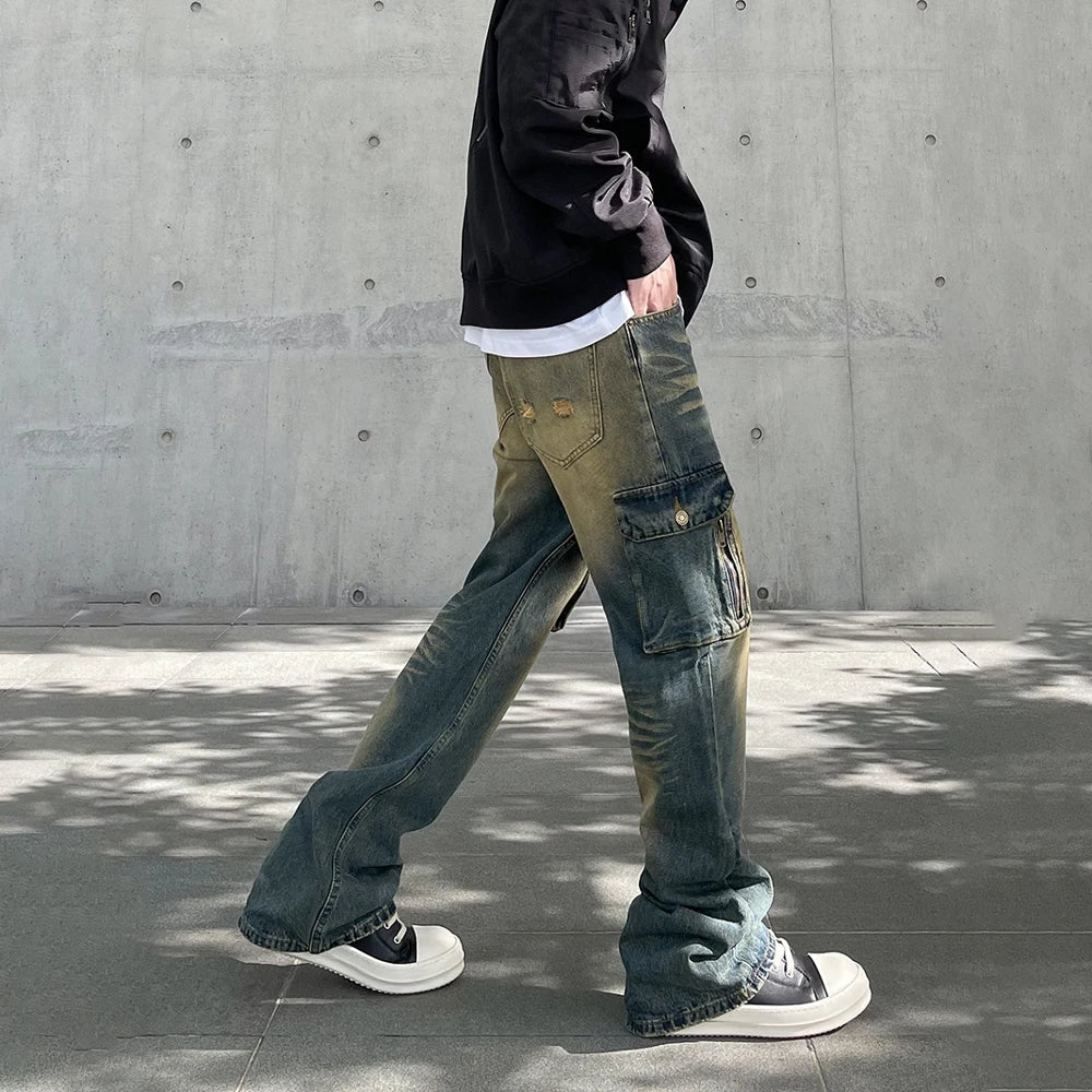 Cargo Jeans Men Autumn Y2k Baggy Streetwear Trousers High Street Casual Fashion Straight-leg Pocket Vintage Denim Pants Winter