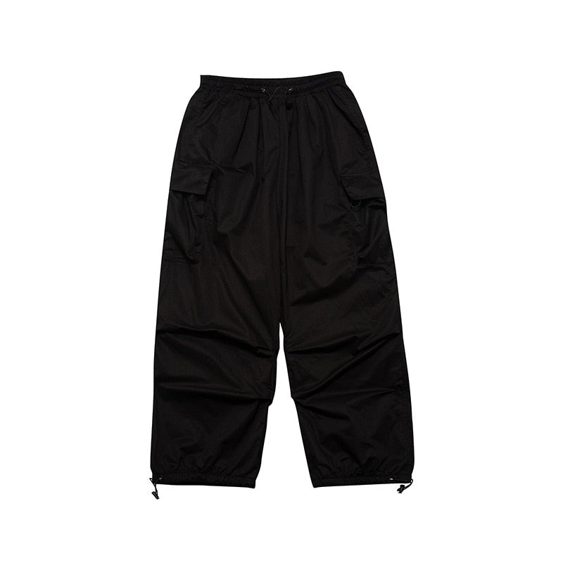 China-Chic straight tube multi pocket adjustable drawcord casual loose overalls men women ins style wide leg jogger pants