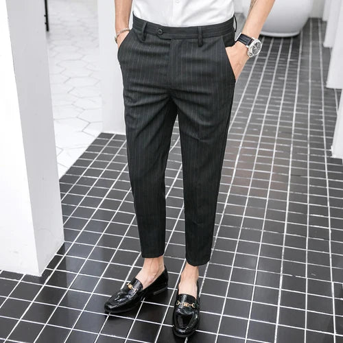 saferido Spring Formal Men's Suit Pants Fashion Casual Slim Business Dress Pants Male Wedding Party Work stripe Trousers Size 28-36