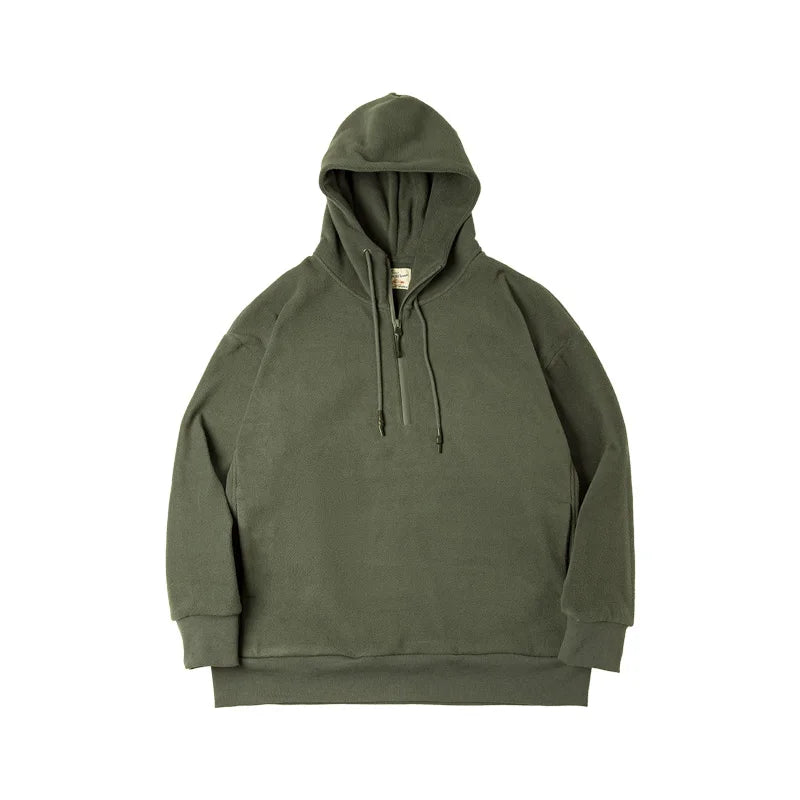 saferido Autumn Vintage Half Zip Fleece Hoodie Men's Dark Grey Warm Padded Sweatshirt Amekaji Army Green Oversize Pullover