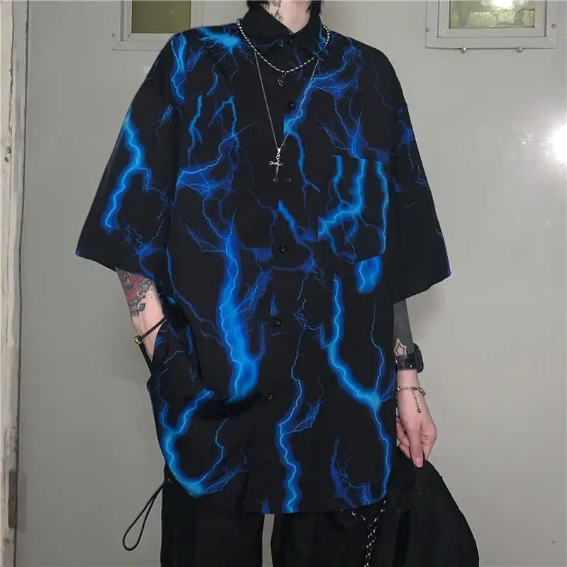 saferido Men's Clothing Handsome Temperament Loose Turn-down Collar Printing Button Short Sleeve Spring Summer Man Casual Shirts