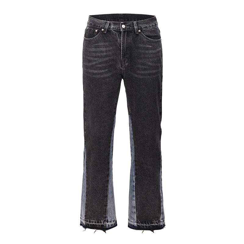 High Street Retro Ink Splash Patchwork Ripped Jeans Flare Pants Men and Women Straight Casual Oversized Loose Denim Trousers