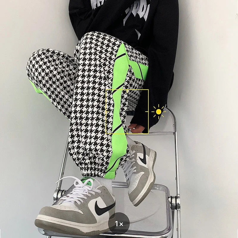 saferido Loose Trend Casual Sweatoants Men's Houndstooth Binding Feet trousers Fashion Spring and Summer Sports Contrast color Pants
