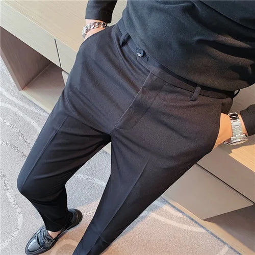 saferido Men Suit Pants Suit Pants Spring Fashion Casual Slim Business Suit Pants Wedding Party Men's Clothing Nine-point Trousers