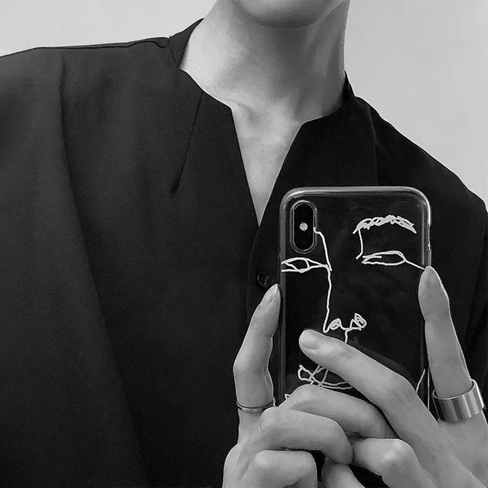 saferido Mens Casual V-Neck Long-Sleeved Shirts Genderless 2024 Spring Summer New Fashion Solid Color Versatile Youth Trend Tops Unisex