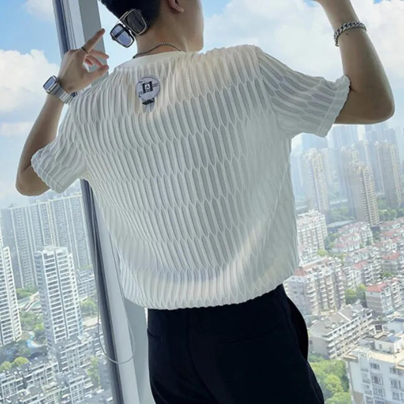 saferido British Style Men's Summer Casual Short Sleeve T-shirts/Male Slim Fit Plaid Loose Leisure T-shirt Plus Size S-4XL