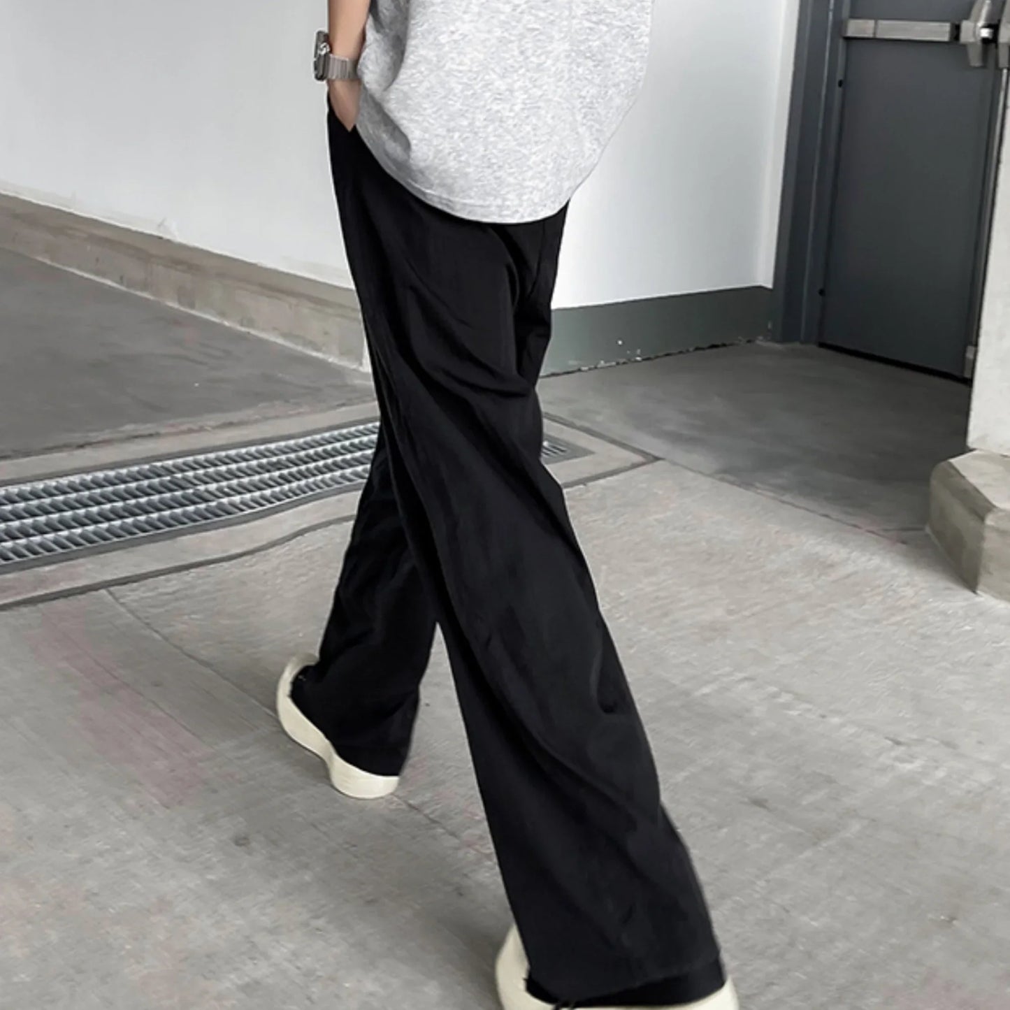 saferido Summer Casual Pants Men Solid Simple Ice Silk Breathable Baggy Wide Leg Trousers Japanese Style Vintage Fashion Couples Chic Ins