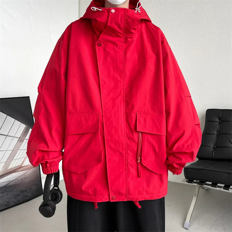 saferido Men's Korean Style Clothes Outerwear Loose Fitting Hooded Jackets Original Clothing Man Hoodie Men's Coats