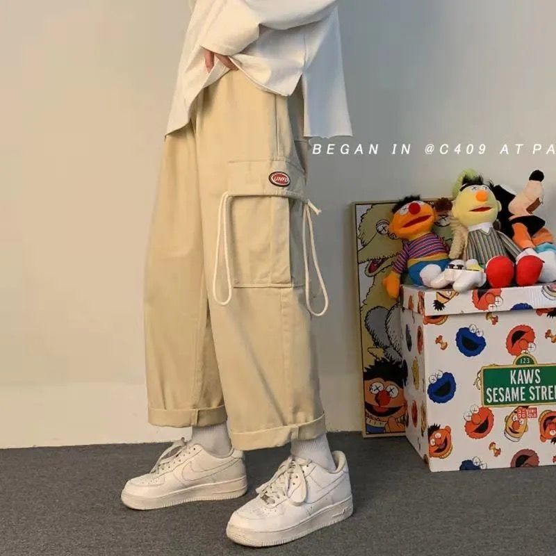 Korean Style Men's Cargo Pants Streetwear Fashion Harem Pants Loose Casual Wide leg Trousers Cotton brand new