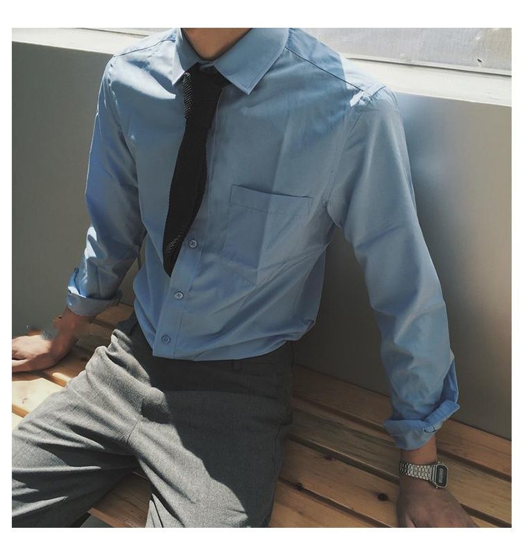 saferidos British Style Solid Long Sleeve Shirts Men Clothing Spring Autumn Slim Fit Business Casual Formal Wear Blouse Tops WA02