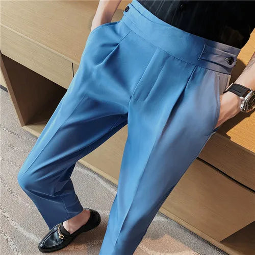 saferido Spring Summer New Fashion Drape High Waist Suit Pants Men Clothing Full Length Slim Fit Casual Straight Office Trousers 36