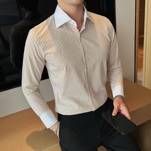 saferido Men's Spring High Quality Business Long Sleeve Shirts/Male Slim Fit Lapel Office Dress Shirts Hombre Casual Chemise de luxe