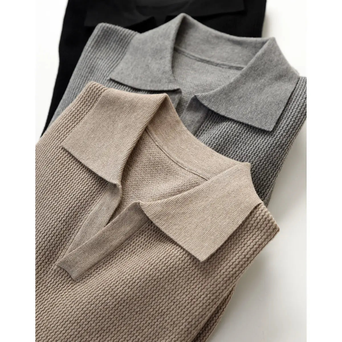 Designed Winter Small V-neck Pullover Knitted Sweater Men Retro Polo Collar Loose High-end Simple Solid Color Vintage Sweater