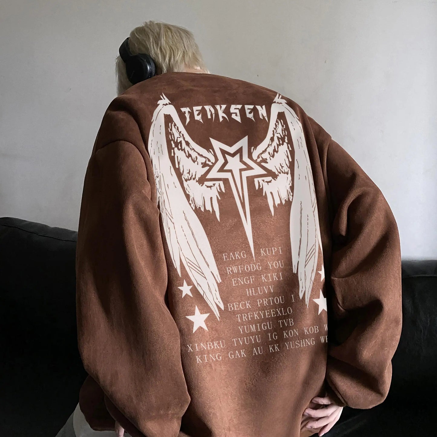 saferido High Street Men Sweatshirt Angel Wing Graphic Printed Gothic Style Pullover Sweatshirts Oversize Baggy Hip Hop Round Neck Hoodie