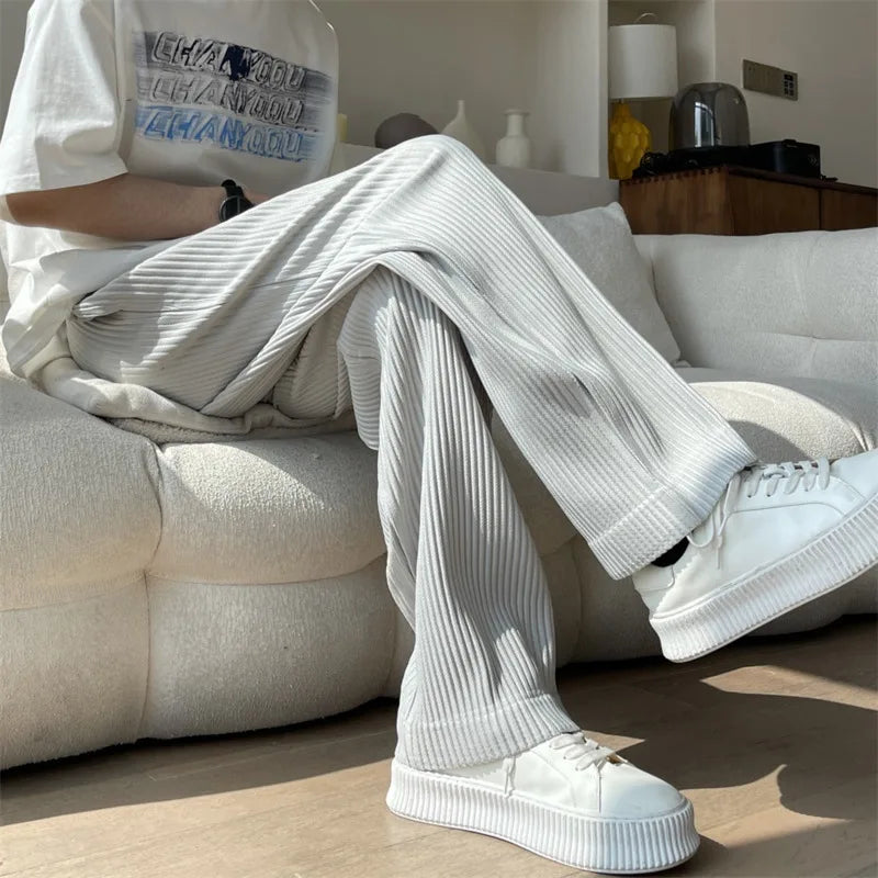 saferido Summer Pleated Pants Men Oversized Fashion Casual Ice Silk Pants Men Streetwear Hip Hop Loose Wide Leg Pants Mens Trousers S-2XL