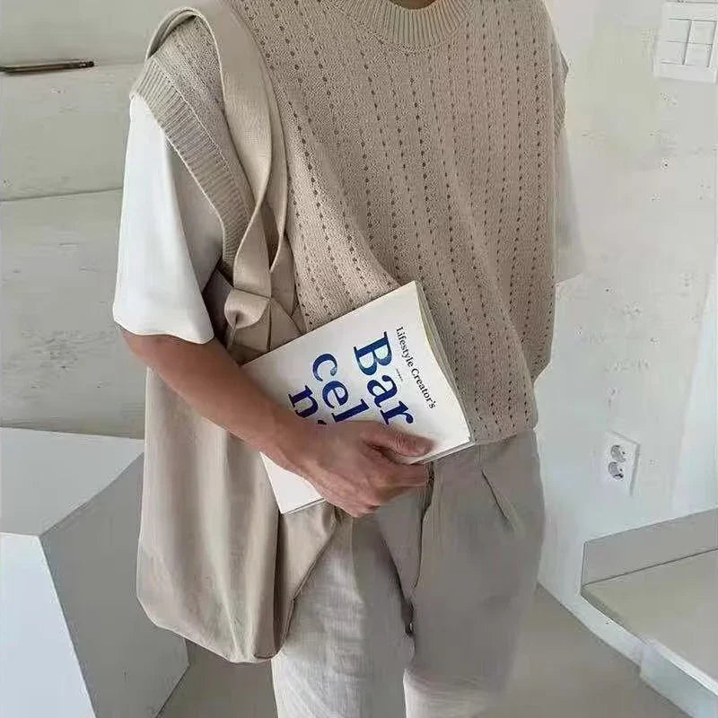 New Streetwear Fashion Mens Knitted Camisole Sleeveless O Neck Casual Tank Tops Knit pure Color Men Summer Leisure Knitting Vest