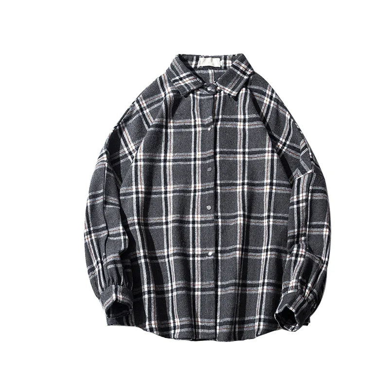 Flannel Harajuku Checked Plaid Shirt Long Sleeve Winter Y2k Streetwear Fleece Shirts Vintage Korean Fashions Clothes