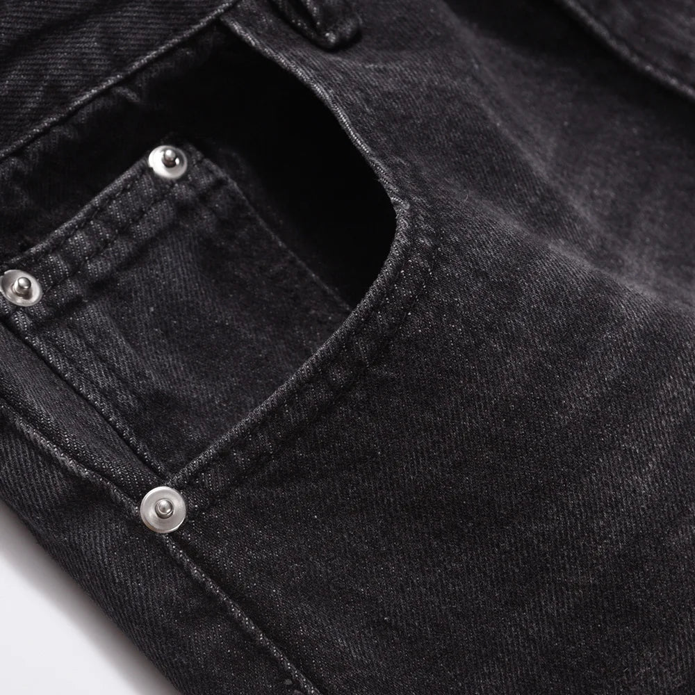Black Jeans Men Loose Streetwear Y2k Pantalones Fashion Casual Solid Baggy Straight-leg Summer Trousers High Street Denim Pants