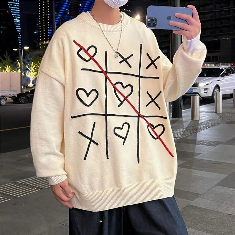 saferido Lattice Korean Fashion Sweater Men Interior Harajuku Men's Clothes Winter Oversize Wool and Mixes Knit Korean Women's Print Luxury
