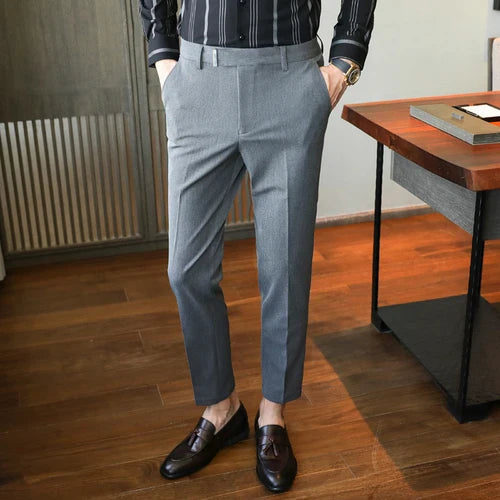 saferido British Style Business Formal Wear Suit Pant Men Clothing Simple Slim Fit Casual Office Trousers Straight Pantalones Hombre