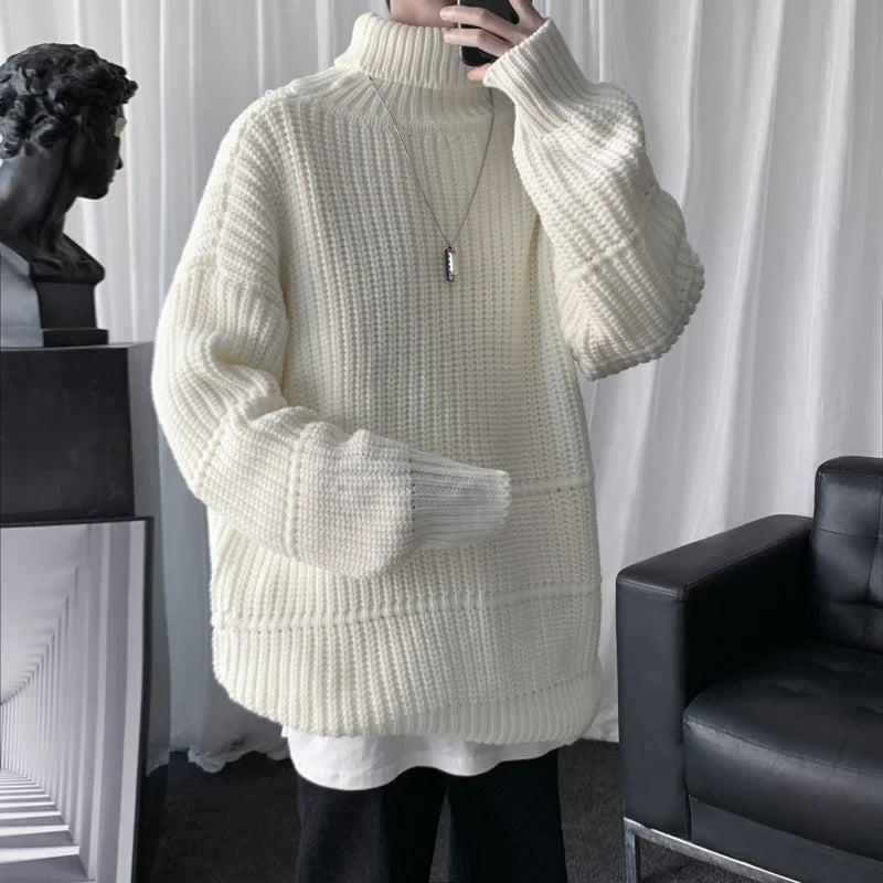 saferido Autumn Winter Mens Casual Turtleneck Pullover Men's Long Sleeve Rollneck Sweater Korean Style Fashion Warm Knitted Sweater