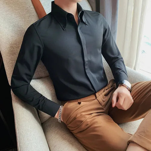 saferido Top Quality Men Spring High Quality Business Office Dress Long-Sleeved Shirts/Male Slim Fit Solid Color Lapel Shirt S-3XL