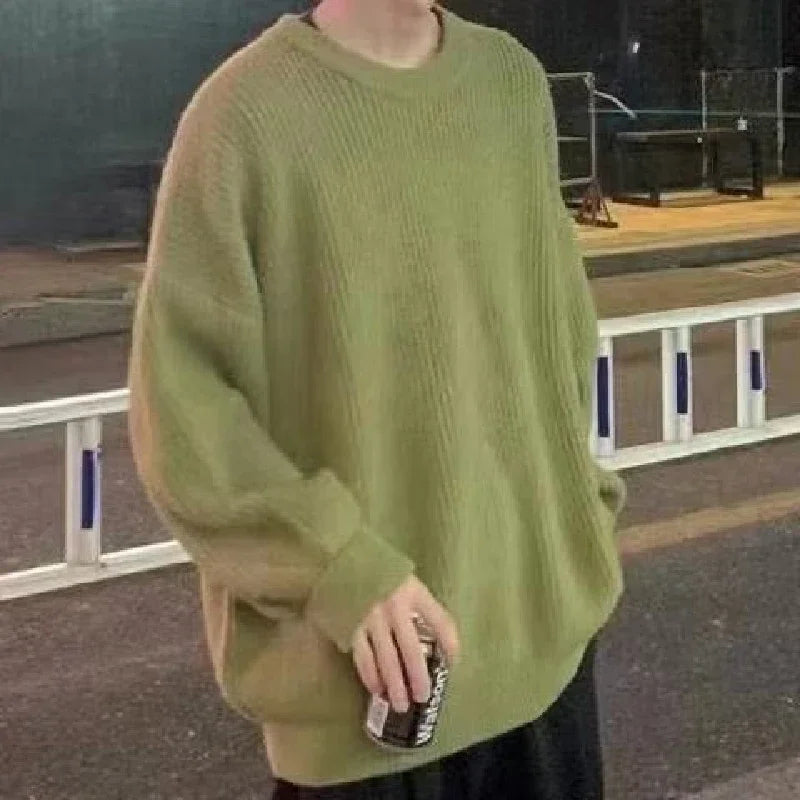 Solid Striped Sweater for Men Autumn Winter Casual O-neck Long Sleeve Pullovers Male Vintage All-match Knitted Jumpers Chic Tops