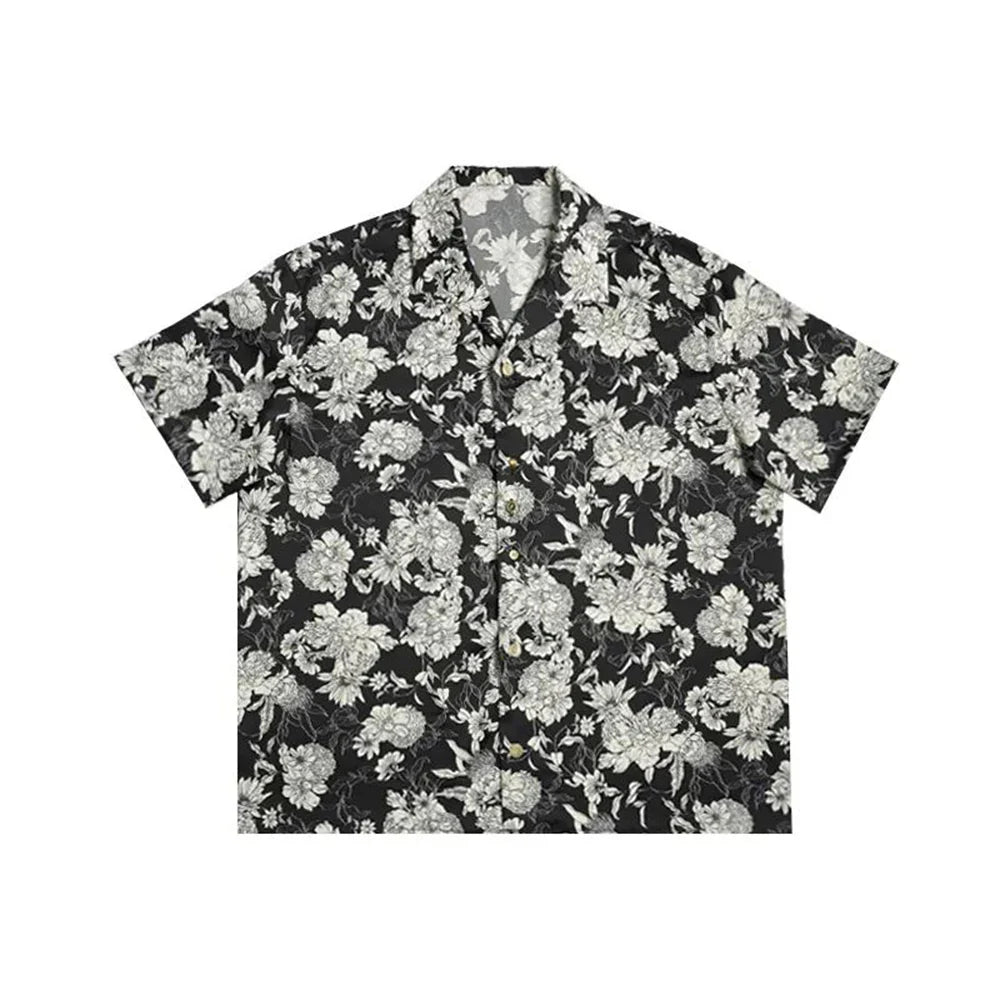 saferido New Summer Original Hawaii Vacation Short-sleeved Shirt Men Korean Black White Printed Tee Shirt Tops Man Casual Clothing Blouse