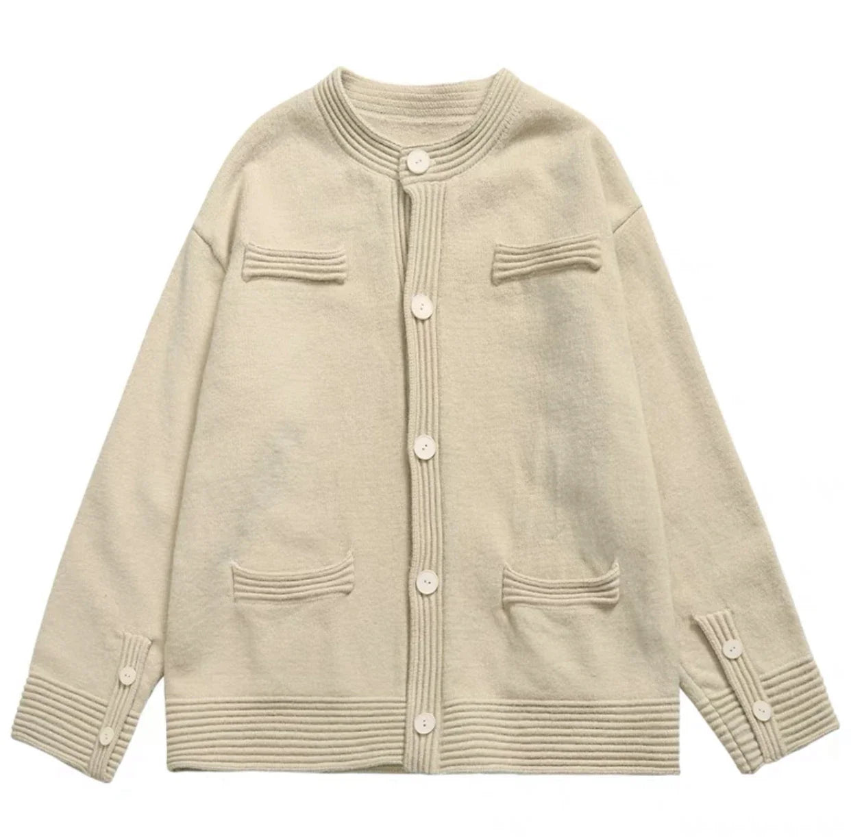 Autumn Cardigan Men Solid Baggy All-match Pockets Knitted Hip Hop Single Breasted Chic Japanese Style Advanced Handsome Harajuku