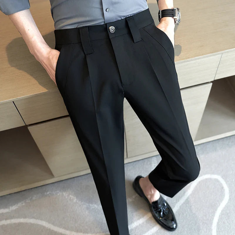 saferido Korean Style New Spring and Autumn Suit Trousers Men's Slim Casual Pants Fashion Business Brand Thin Trousers Classic Style