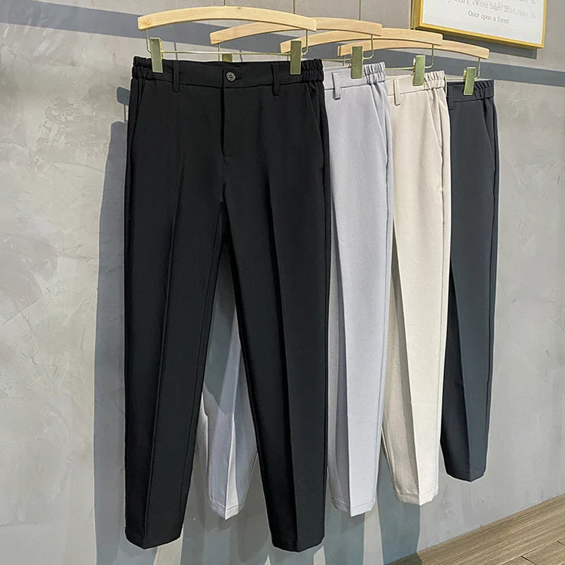 saferido Spring Summer Men Thin Suit Pants Korean Fashion Business Office Streetwear Male Clothing Casual Loose Solid Straight Trousers