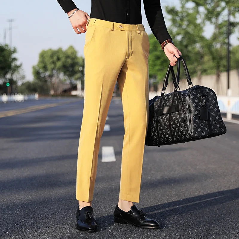 saferido Men Spring Summer Business Formal Pants Solid Casual Korean Slim Fit Suit Pants Mens Wedding Social Trousers Plus Size 38